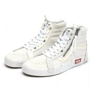 Vans - women’s Glitter mix SKB -‎ Hi Reissue Cap White leather lace up shoes 7.5
